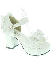 PU Leather Bow White High( 3-3.9") Open Toe Lolita Sandals 