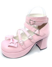 Rosa Lolita Schuhe aus mit Schleife und Blockabsäten