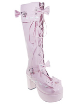 Sweet Pink Chunky Heel Stud Zipper Platform Bandage Lolita Boots