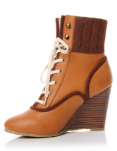 brown wedge lace up boots