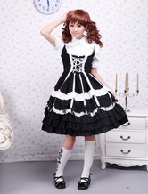 Cotton Black Lace Ties Gothic Lolita Dress - Milanoo.com