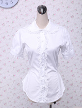 Blusa blanca de lolita de algodón y de encaje 