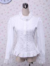 Camicetta Lolita bianca in cotone con maniche lunghe 