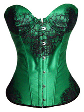 Classic Green Satin Overbust Corset With Lace Trim
