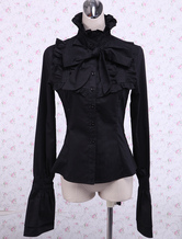 Lolitashow Attraente Black Bow Maniche lunghe Camicia di cotone Lolita