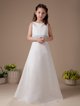 Romantic White Satin Sash Bow Flower Girl Dress