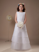 White A-line Multi-Layer Satin First Communion Dress