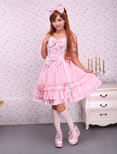 Hübsches Lolita Kleid mit Herz-Ausschnitt und langen Ärmeln im ROCOCO Stil und Rüschen in Rosa
