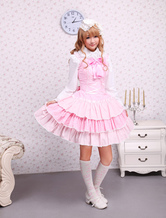 Pizzo rosa legami frontale Bow Sweet Lolita Dress cotone