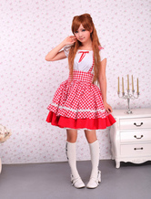 Cotton White Short Sleeves Blouse And Red Checked Cloth School Lolita Skirt