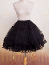 Lolitashow Bell Shape Black Organza Lolita Petticoat Lace Trim