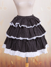 Falda de Lolita negra de algodón con muchas capas estilo clásico