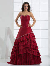 Ballkleider Prom- Ball kleider Rot Hochzeit Taft Abendkleider ärmellos Formelle Kleider Herz-Ausschnitt natürliche Taillenlinie und Schnürung