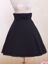 Lolitashow Falda negra de Lolita de algodón con lazo de estilo clásico