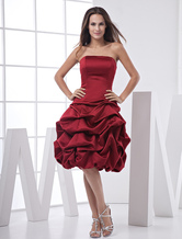 Burgundy Strapless Ball Gown Satin Prom Homecoming Dress