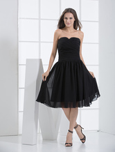 Sweet Black Chiffon Sweetheart Knee Length Cocktail Dress