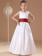 Beauteous White Sleeveless Sash Bow Satin Flower Girl Dress