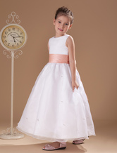 White Satin Princess Flower Girl Dress 