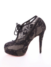 black lace up high heel booties