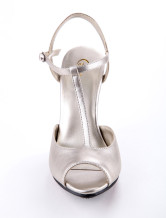 Silver T-Strap Peep Toe PU Women's Dress Sandals - Milanoo.com