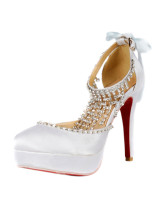 white satin heels with ankle strap