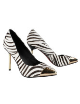 Pointed Toe Zebra Print Horse Hair Woman's High Heels - Milanoo.com