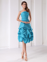Short Prom Dress Aqua Strapless Ruched Ball Gown Knee Length Taffeta Party Dress Free Customization