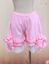 Lolitashow Pantalones cortos de algodón rosa con lazo