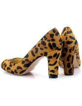 Women's Brown Leopard Print Mule Pointed Toe Block Heels Pumps for Work, Date, Anniversary 