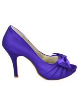Purple Pleated Peep Toe Bow Satin Bridal Wedding Shoes - Milanoo.com