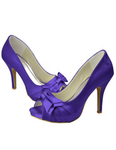 Purple Pleated Peep Toe Bow Satin Bridal Wedding Shoes - Milanoo.com