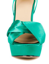 green satin platform heels