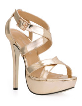 Gold Criss-Cross Glazed PU Woman's Gladiator Sandals - Milanoo.com