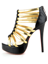 Gold 4 7/10'' High Heel 4/5'' Platform Strappy Sheepskin Fashion ...