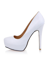 White High Heels Dress Shoes Women Platform Spike Heel Slip On Pumps