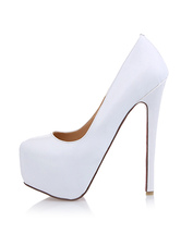 Sapatos Com Salto De Plataforma Branco Sapatos Elegantes De Mulheres Com Dedo Do Pé Redondo Em Saltos Altos