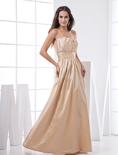 Ouro champanhe Tafetá Strapless andar vestido de dama de honra de comprimento