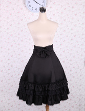 Lolitashow Elegant Black High Waist Lolita Skirt Ruffles Bow and Lace Trim