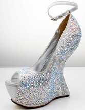 silver peep toe wedge