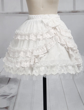 Lolitashow Toussaint Cospaly Costume Lolita douce Jupe blanche courte Ruffles garniture avec dentelle 