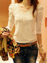 Modern White Cotton High Collar Women's Tee Shirt - Milanoo.com