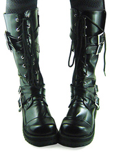 Chaussures Lolita noires à talons épais avec lacet  Déguisements Halloween