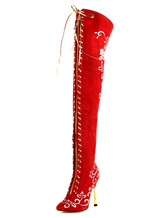 red over the knee flat boots