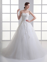 Ivory Sweetheart Neckline Tulle Strapless Beading Tulle A-Line Wedding Dress Free Customization