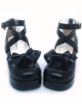 Sweet Lolita Shoes Chunky Heel Black Bow Lolita Shoes