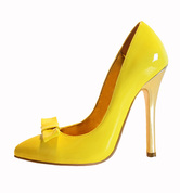 Fashion Yellow Pointed Toe Stiletto Heel Patent Leather Woman's High ...