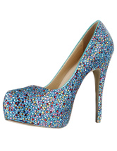 multicolor rhinestone pumps