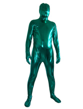 Carnevale Zentai metallizzato collant per adulti completo verde tinta unito in gomma unisex Halloween