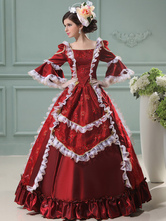 Traje do Vintage rococó bola vestidos vermelho do mulheres plissado meia manga Royal Princess Retro traje vestido Halloween