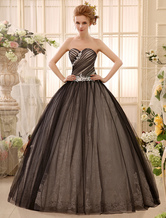 Black Wedding Dress Beading Ball Gown Floor-Length with Sweetheart Strapless Neck Milanoo